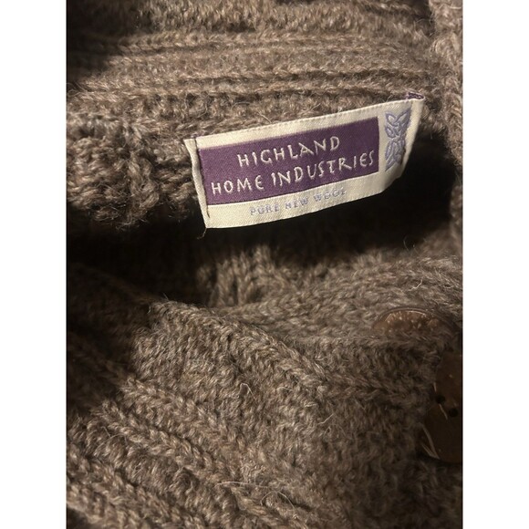 Highland Home Industries Small Pure New Wool Brown Cable Knit Cardigan Sweater - Picture 2 of 8